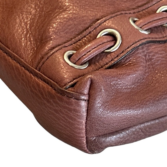 B Makowsky Large Hobo Front Pocket Double Strap Brown Leather Bag Silver Accents - Picture 4 of 9